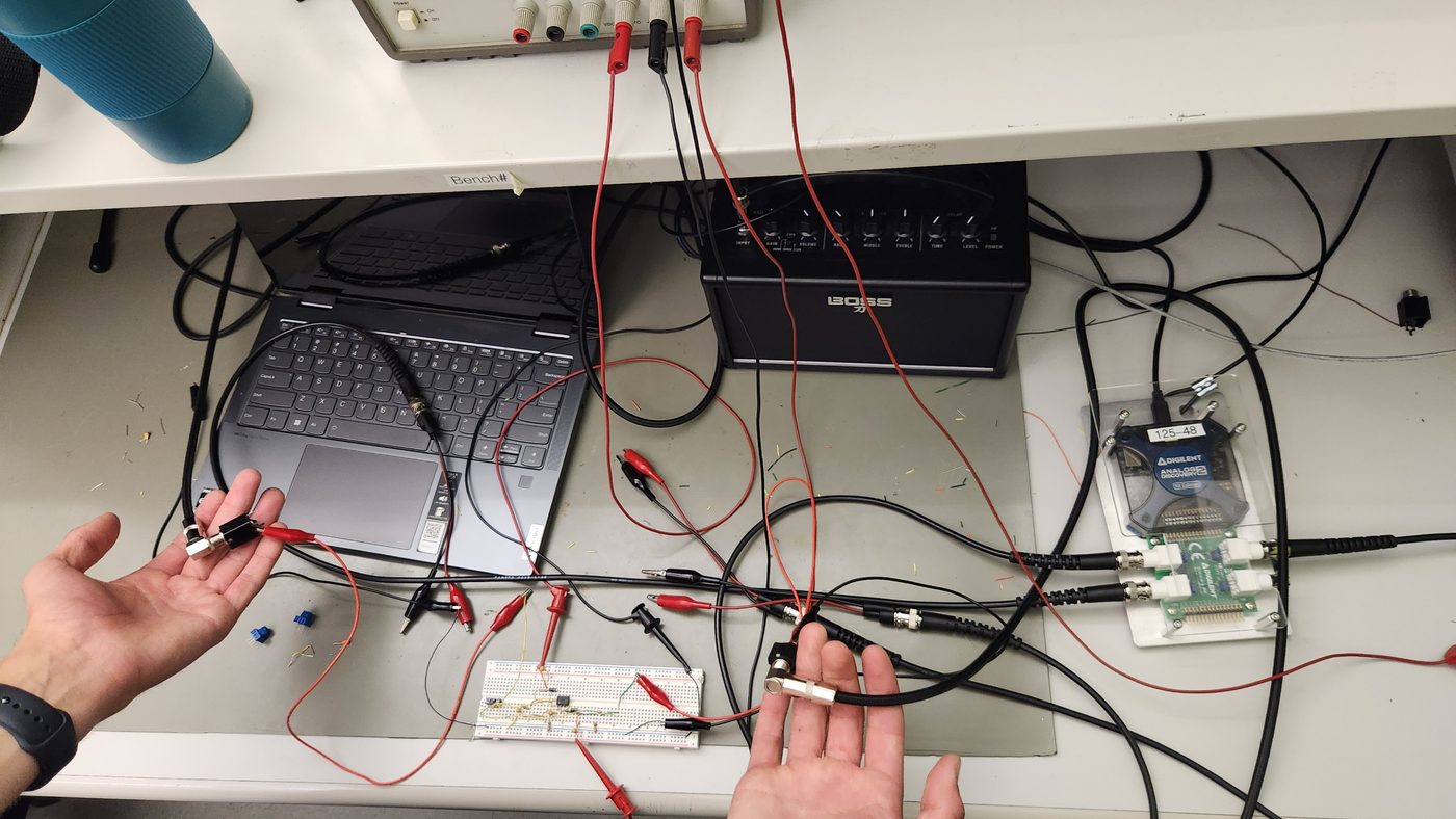 Bench testing the circuit into a guitar amp