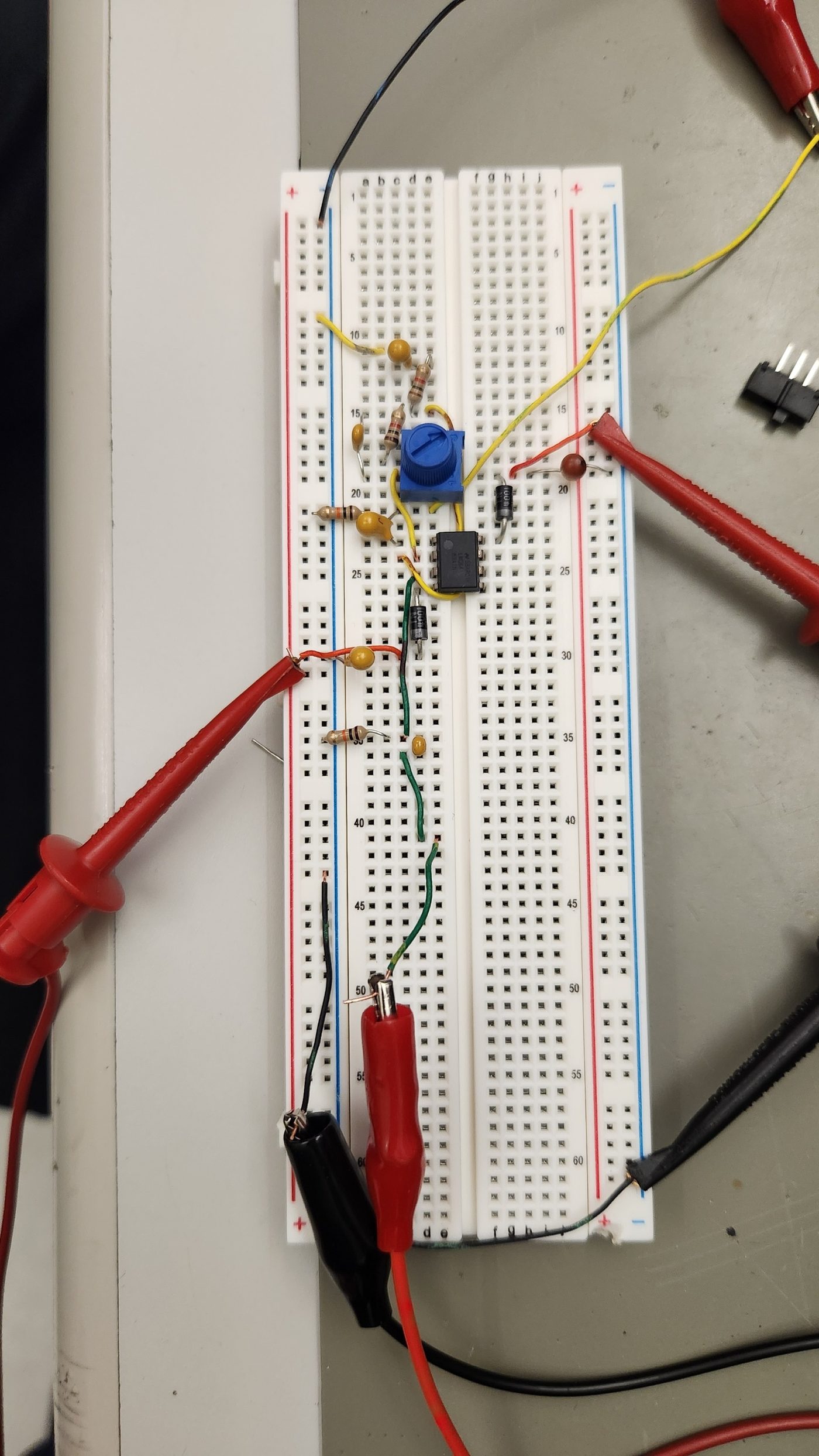 Treble boost circuit on a breadboard