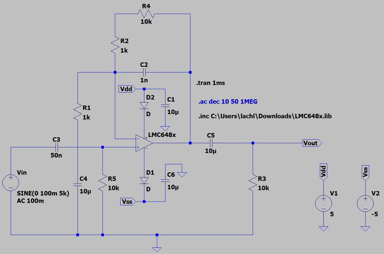 SPICE schematic of the treble boost circuit